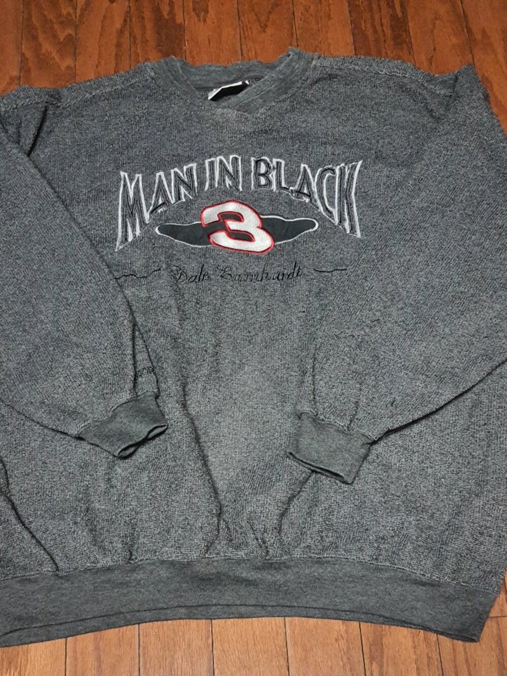Vintage 90s Dale Earnhardt #3 Man In Black Crewneck V Neck Sweatshirt Sz 2XL